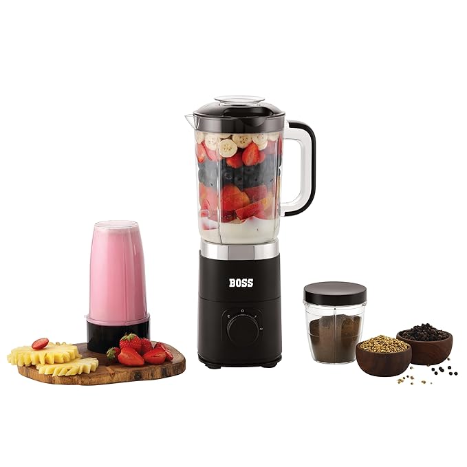 BOSS Nutri Neo 800W Juicer/Mixer/Grinder/Smoothie Maker, 3 Unbreakable Jars, 2 Blade Set - Wet & Dry, Silver, 2 Year Warranty