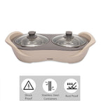 Jaypee Plus 1150 ml +1150 ml Stainless Steel Electric Casserole Set | Shockproof, Rustproof | 2 in 1 Electric Bowl for Food Warmer & Buffet Server - (Beige)