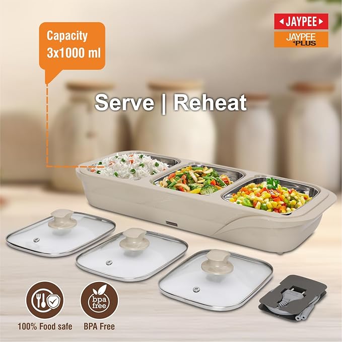Jaypee Plus E-3 Bowl Electrical Serving Casserole Chafing Dish,1000ml Each