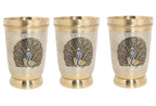 PEACOCK DESIGN BRASS GLASS  SET OF 3