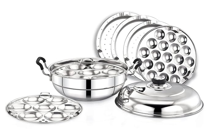 Praylady Stainless Steel Deluxe Idli Pot, 5 Plates, Silver.