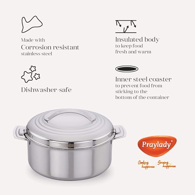 Praylady Stainless Steel Insulated Regular Hot Pot, Casserole 1500 ML