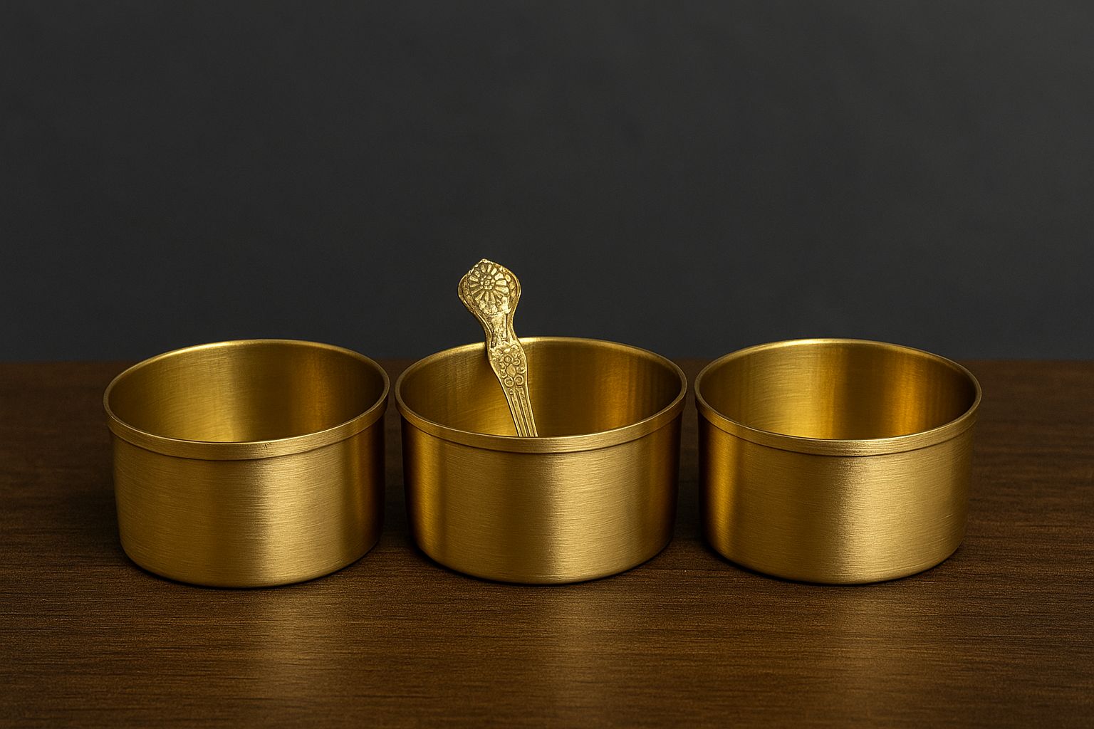 SQURE BRASS MASALA BOX- 1 MASALA BOX,9 ROUND KATORI,1 SPOON
