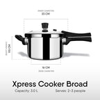 Stahl Xpress Cooker Triply Pressure Cooker Broad, Induction Cooker, Outer Lid Pressure Cooker, Induction & Gas Stove Compatible, 5 Years Warranty,Stainless steel,Silver