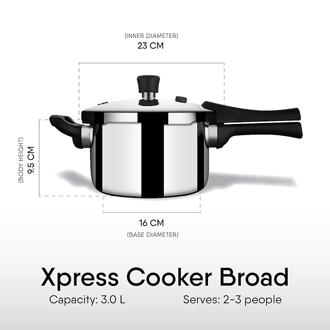 Stahl Xpress Cooker Triply Pressure Cooker Broad, Induction Cooker, Outer Lid Pressure Cooker, Induction & Gas Stove Compatible, 5 Years Warranty,Stainless steel,Silver