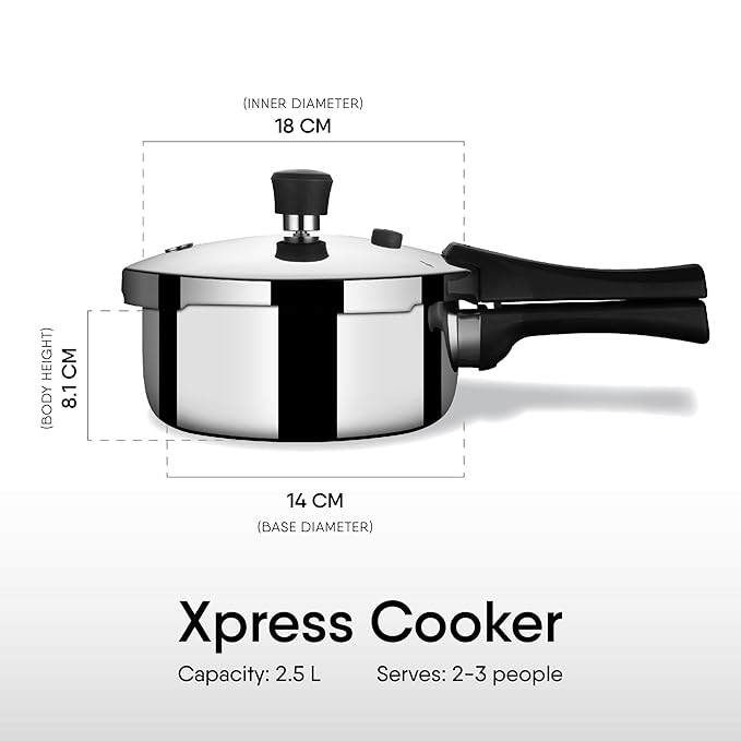 Stahl Xpress Cooker Triply Pressure Cooker Broad, Induction Cooker, Outer Lid Pressure Cooker, Induction & Gas Stove Compatible, 5 Years Warranty,Stainless steel,Silver