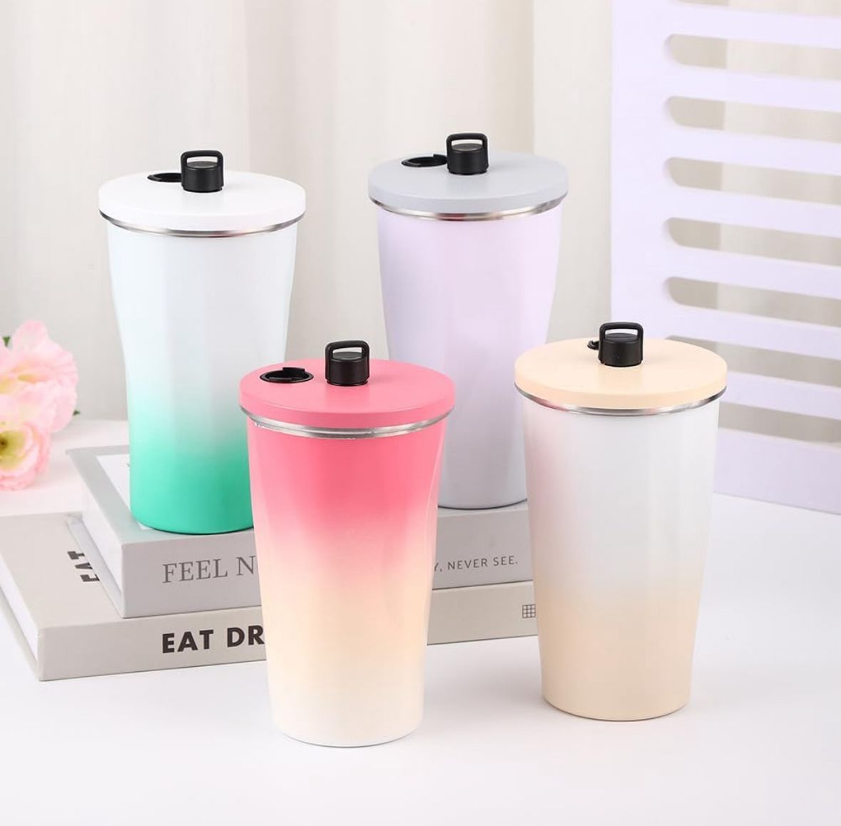 STAINLESS STEEL TUMBLER WITH STRAW 600 ML
