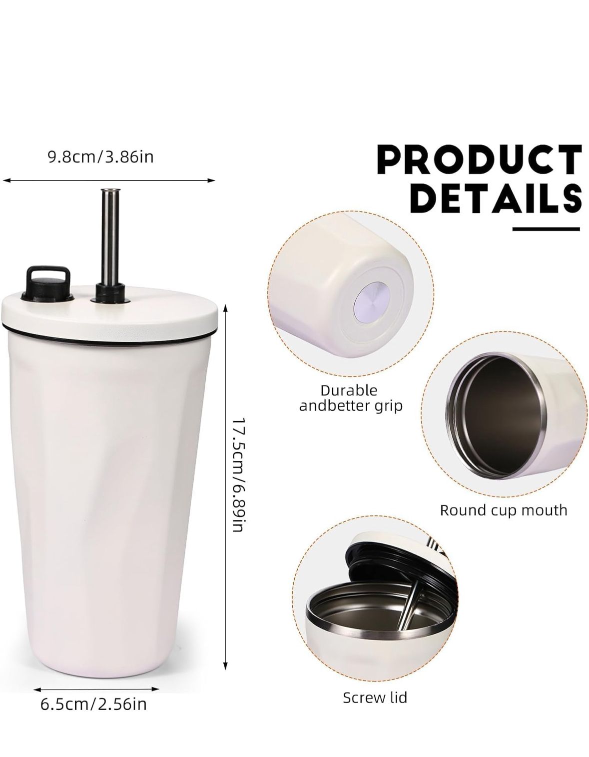 STAINLESS STEEL TUMBLER WITH STRAW 600 ML