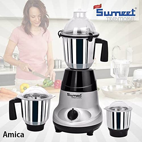 Sumeet Traditional Amica 750 W Mixer Grinder (Grey, Black, 3 Jars)