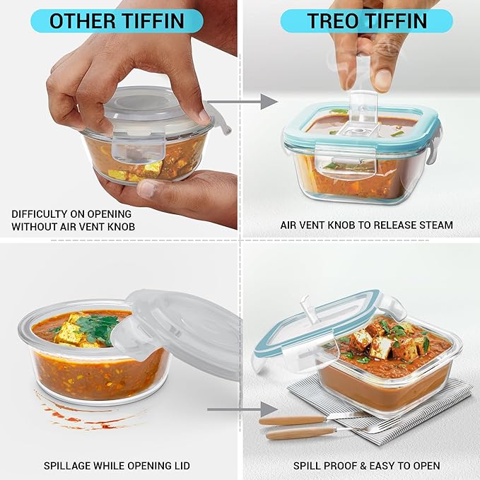 Treo by Milton All Fresh Omni Glass Tiffin with Lunch Bag Set of 4
