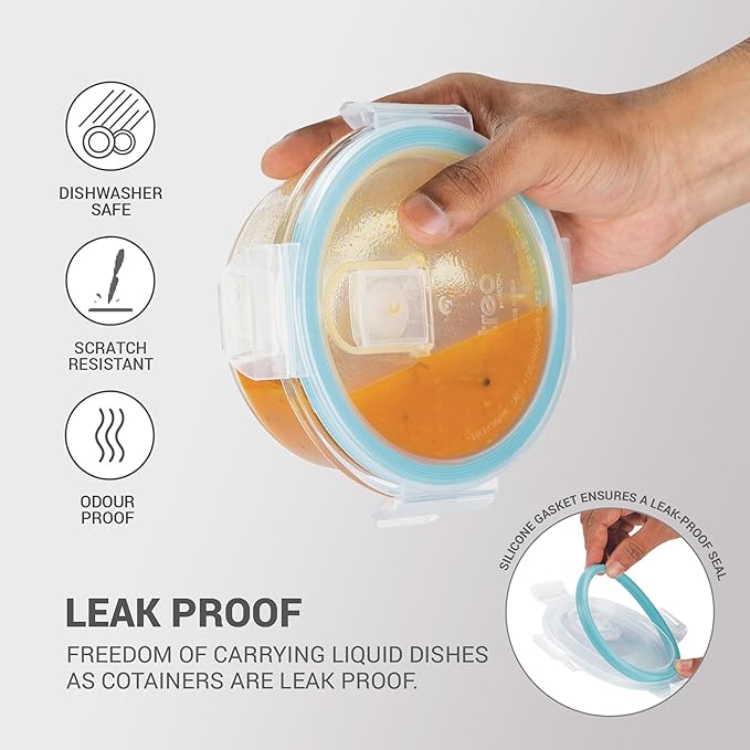 Treo by Milton All Fresh Round Glass Lunch Boxes, Set of 2 (400 ml Each)