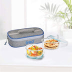 Treo by Milton All Fresh Round Glass Lunch Boxes, Set of 2 (400 ml Each)