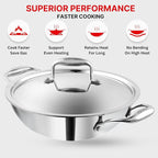 Vinod Platinum Triply Stainless Steel Kadai with Stainless Steel- (Induction and Gas Stove Friendly)