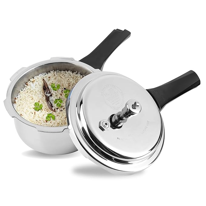 Vinod Platinum Triply Stainless Steel Outer Lid Pressure Cooker- ISI Certified, Silver, Induction Friendly, Pressure Cooker for Home Cooking
