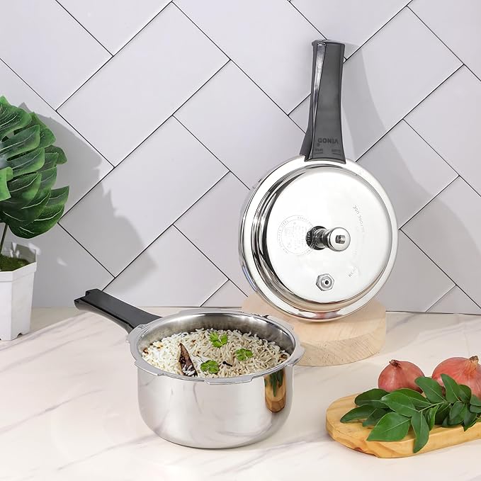 Vinod Platinum Triply Stainless Steel Outer Lid Pressure Cooker- ISI Certified, Silver, Induction Friendly, Pressure Cooker for Home Cooking