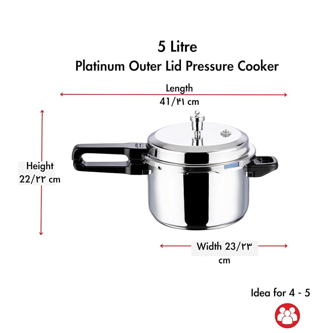 Vinod Platinum Triply Stainless Steel Outer Lid Pressure Cooker- ISI Certified, Silver, Induction Friendly, Pressure Cooker for Home Cooking