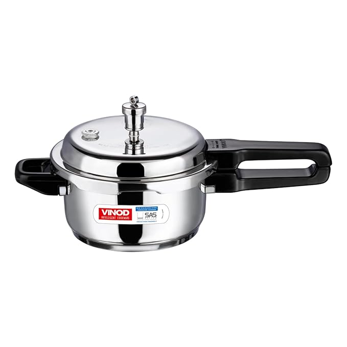 Vinod 18/8 Stainless Steel Pressure Cooker Outer Lid | Unique Sandwich Bottom Cooker | Induction and Gas Base | ISI and CE certified | 2 Years Warranty