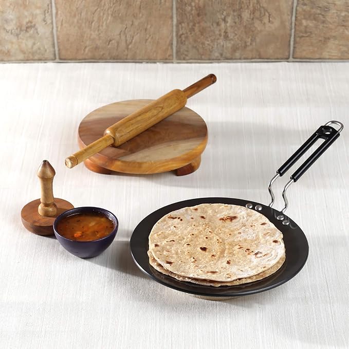 Vinod Black Pearl Hard Anodised Tawa | 5.25mm Thickness | Metal Spoon Friendly | Riveted Sturdy Handle | Long Lasting Roti, Paratha Tawa | 2 Year Warranty | Toxin Free