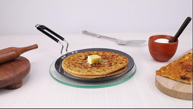 Vinod Black Pearl Hard Anodised Tawa | 5.25mm Thickness | Metal Spoon Friendly | Riveted Sturdy Handle | Long Lasting Roti, Paratha Tawa | 2 Year Warranty | Toxin Free