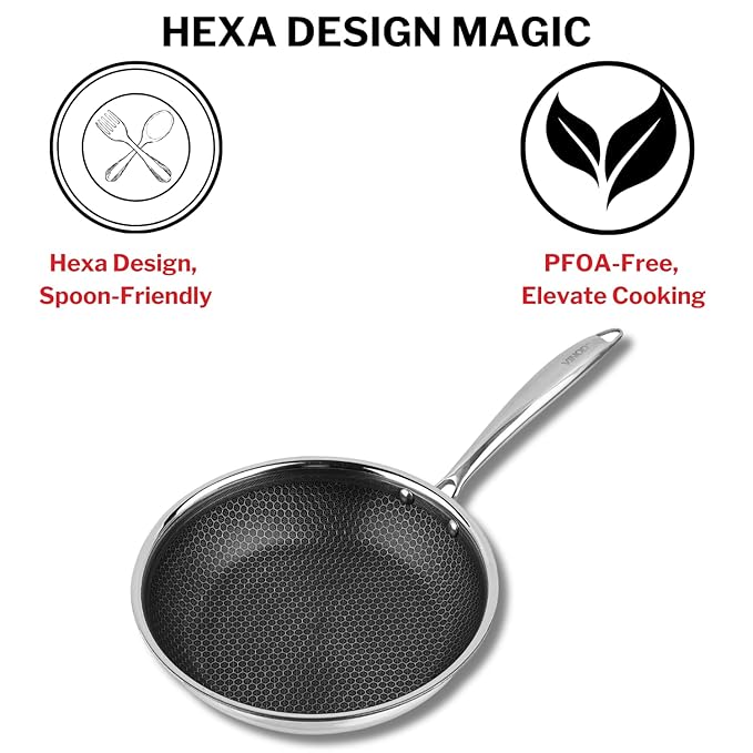 Vinod SAS Pro Platinum Triply Stainless Steel Fry Pan |Honeycomb Pattern Design Inside, Scratch Resistant, Food Safe & PFOA Free - (Induction Friendly)