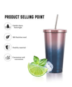 Xpress Stainless steel straw cup, 500 ml travel mug with straw and lid, ice coffee cups,hot drinks, suitable for fruit juice