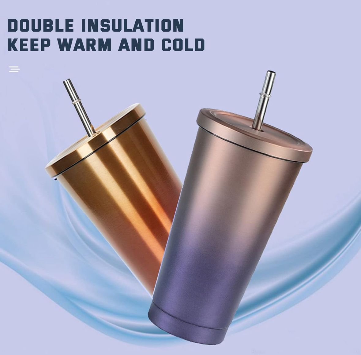Xpress Stainless steel straw cup, 500 ml travel mug with straw and lid, ice coffee cups,hot drinks, suitable for fruit juice