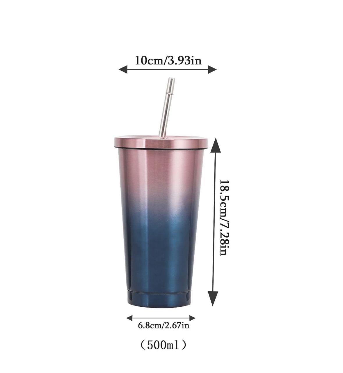 Xpress Stainless steel straw cup, 500 ml travel mug with straw and lid, ice coffee cups,hot drinks, suitable for fruit juice